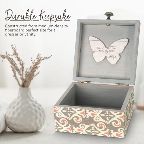 Pavilion 'Simple Spirits Butterfly' 41102 - Wooden Hinged Keepsake Box with Patterned Design and Printed Message for Frien...