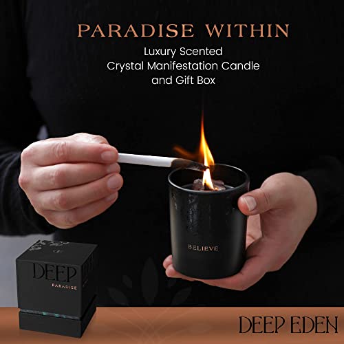 Black Orchid & Pine Moss Scented Crystal Candle - Luxury Manifestation Candle with Smoky Quartz and Clear Quartz Crystals...