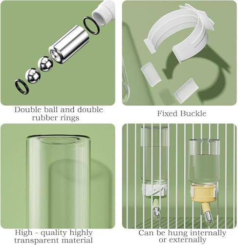 Hamster Water Bottle for Glass Tanks & Wire Cages - Dual Ball-Bearing & Dual Silicone Gaskets Leakproof Design (2 Stainles...