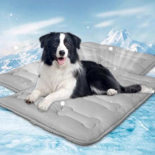 Magik & Kover Summer Dog Cooling Mat, 2 Pack 30" x 19" Indoor Outdoor Cooling Mat for Dogs Medium, Machine Washable Thicke...