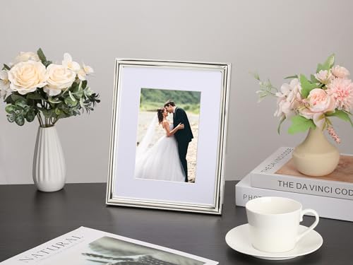 YiPinYin Classy Silver Plated 8x10''Photo Frame 2 pack,Classic Beaded Frame 8x10'' Mat 5x7'',Real Glass Front and Velvet B...