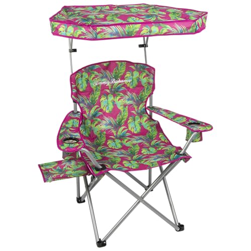 Tommy Bahama Extra-Wide Folding Beach Chair with Max Shade Canopy, Side Table, and Cup Holders, 25" W Outdoor Portable Cam...