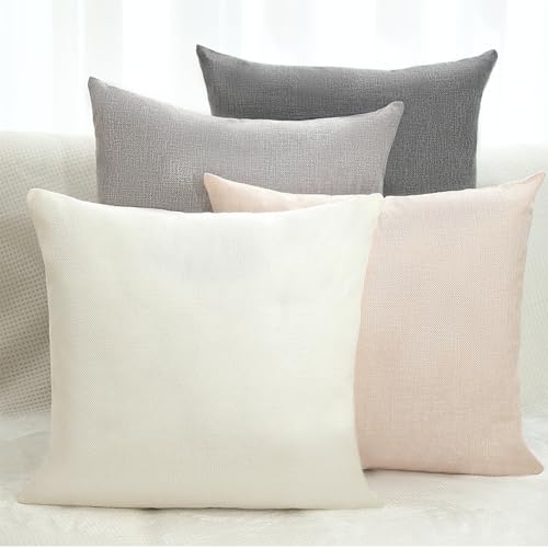 Mindsoft Set of 4 18" x 18" Boho Farmhouse Throw Pillow Covers, Imitation Linen Cushion Covers with Invisible Zipper for H...