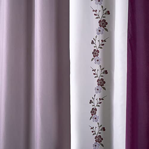 Chezmoi Collection Linnea 4-Piece Luxury Purple/Lavender/Gray Cherry Blossom Floral Embroidery Window Curtain Panel Set wi...