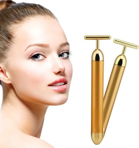 Angel Kiss Beauty Bar Energy Face Massager - 24k Golden T-Shape Pulse Electric Vibration Facial Self Skin Care Tool - Birt...