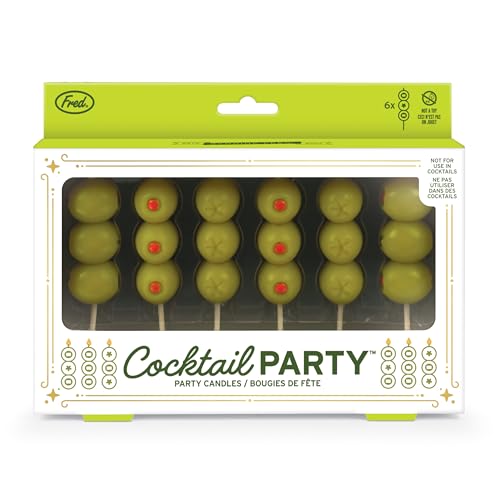 Genuine Fred Cocktail Party Olive Birthday Candles – Set of 6 Martini Olive Celebration Candles with Wooden Picks – Fun De...