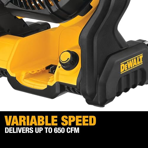 DEWALT 20V MAX Portable Fan, Battery Powered Rechargeable Cordless Shop Fan, Up to 4.5 Hrs Runtime, Variable Speed, 650 CF...