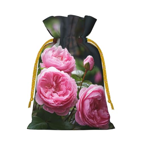 LHBZXMKJ Rose Flower Print Drawstring Present Bags Christmas gifts Wrapping Sacks Pouches for Xmas Party ﻿