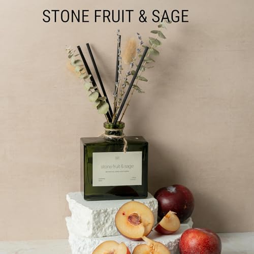 Craft & Kin Reed Diffuser with Dried Flowers | 5 oz Stone Fruit & Sage Scented Holiday Reed Diffusers for Home, Bathroom...