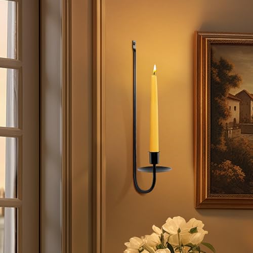 Candle Sconces Set of 2, Taper & Pillar Wall Candle Holder, 13.2 Inch Black Wall Sconces Set of Two, Decor for Entryway, S...