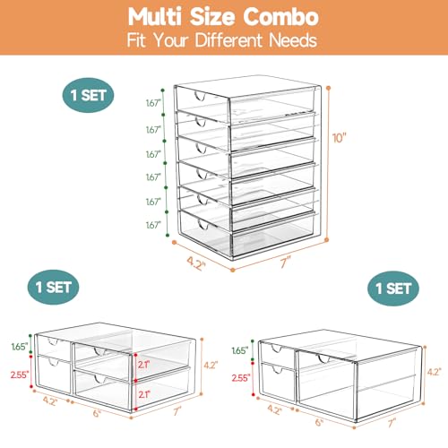 Makeup Drawer Storage Organizer with 13 Drawers, 3 Set Acrylic Office Desk Organization and Storage, Dustproof Drawer Orga...