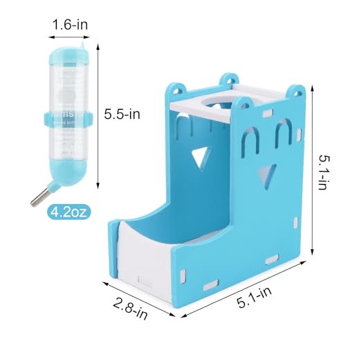 2 in 1 Hamster Hanging Water Bottle Pet Auto Dispenser with Base for Hamster Mice Gerbil Hedgehog (Smile Blue)