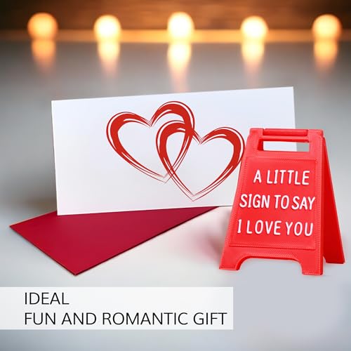 Mini Sign Valentine's Decoration Anniversary Present - Premium Plastic Desk Sign, Solid Freestanding I Love You Block, Rom...