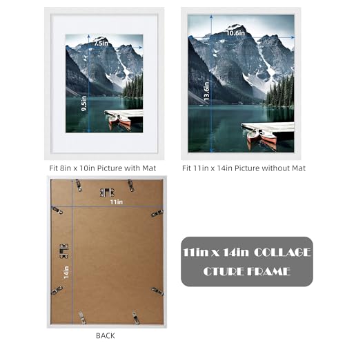 Hongkee 11x14 Picture Frames set of 3, Made of Glass and White Wooden Photo frame - Displays 8x10 Picture with Mat or 11 x...