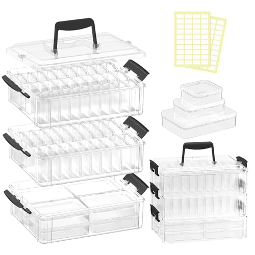 VANSUNS Bead Organizer Box 58 Pcs, 3-Tier Stackable Storage Box, and 3 Different Container Sizes Small Plastic Containers ...