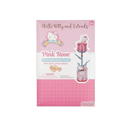 Hands Craft Hello Kitty and Friends Pink Rose 3D Wooden Puzzle Kit | DIY Flower Model | Arts & Crafts for Adults & Kids | ...