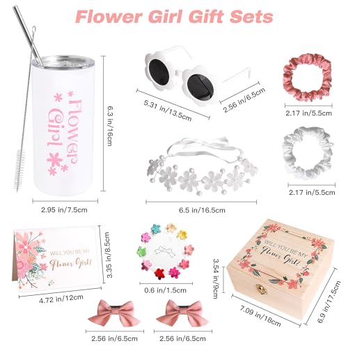 9Pcs Flower Girl Proposal Gift Set, Will You Be My Flower Girl Gift for Wedding Includes Tumbler Sunglasses Hair Accessory...