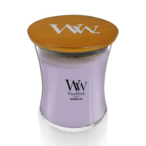 WoodWick Lavender Spa Gifts for Women and Men, 9.7 oz Medium Hourglass Candle with Crackling Wick