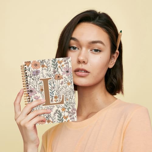JXREQ Vintage Boho Floral Personalized Notebook, Initial Letter L Notebook Journal, Monogram Notebook, Monogrammed Gifts f...