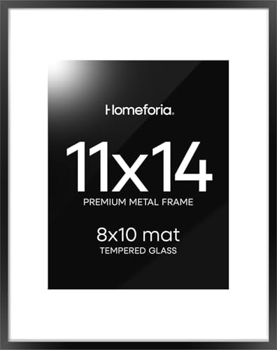Homeforia Black 11x14 Picture Frame, High End Metal 11x14 Poster Frames with Mat 8x10, 11 x 14 Black Frame Matted to 8 x 1...