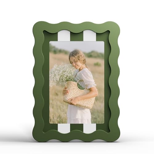 YESKAY 4x6 Picture Frame with Real Glass,Wavy Edge Wooden Photo Frame for 3.5x5,Cute Scalloped Picture Frame for Tabletop ...
