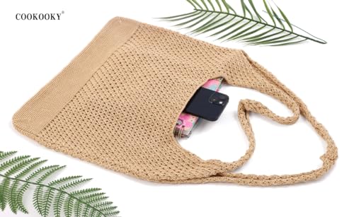 COOKOOKY Crochet Beach Tote bag Summer Beach Bag for Women Aesthetic Mesh Tote Bag Hippie Bag Knit Bag