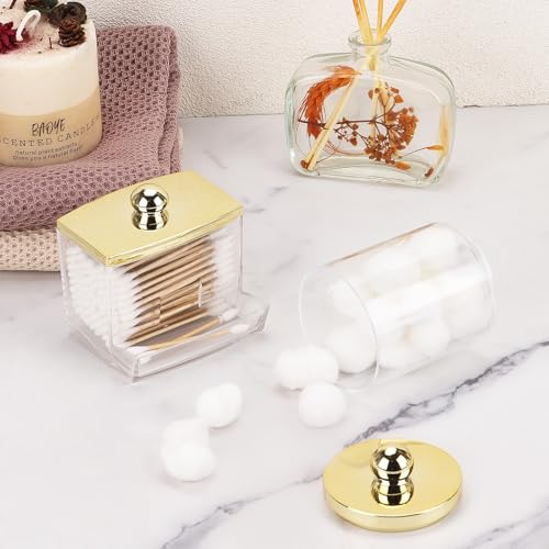 Tbestmax 2 Pack Qtips Dispenser - Bathroom Organizers and Storage Containers, Plastic Apothecary Jars with Gold Lids for C...