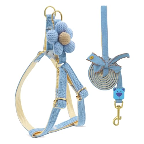 PETCARE Cute Cat Harness and Leash Set, Blue Flower Cat Walking Harness with Bow Tie Cats Leash, Easy Walk Lightweight Ste...