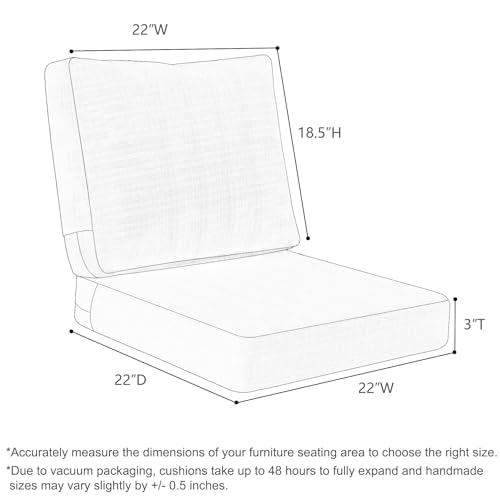Favoyard Deep Seat Patio Cushions 22 × 22 inch Rainproof & Fadeness Furniture Cushion Set for Outdoor Chair Couch with Pol...