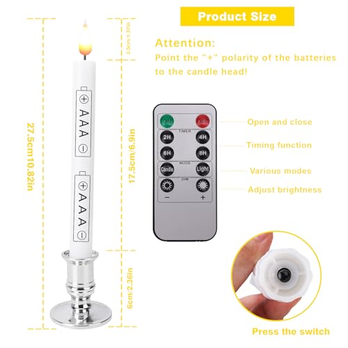 POQCCT LED Flameless Window Candles with Remote Timer 10 PCS Battery Operated Flickering Taper Candle Lights with Removabl...