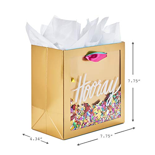 Hallmark Signature 7" Medium Gift Bag with Tissue Paper (Hooray; Gold with Pink, Teal, Purple Confetti) for Bridal Shower...