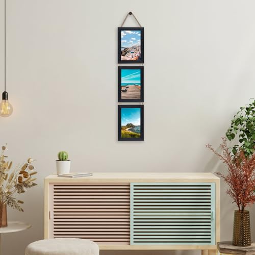 QUTREY 4x6 Picture Frames Collage Black, 3 Openings 4 x 6 Vertical Hanging Photo Frames Display 4 by 6 inch Pictures for W...