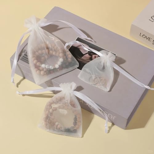 100pcs Organza Bags-White 3.94''x4.72''(10x12cm) Satin Drawstring Organza Pouch Wedding Party Festival, Christmas, Favor G...