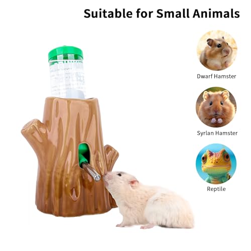 HJLSWXKQ Stump-Shaped Ceramic Hamster Water Bottle - Leak Proof Small Animal Waterer with Bracket, 4.27oz(125ML) for Syria...