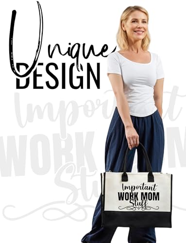InnoBeta Mom Gifts Canvas Tote Bag from Daughter Son with Top Zipper Closure Shoulder Strap for Mother's Day