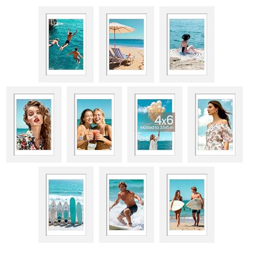 upsimples 4x6 Picture Frame Set of 10, Display Pictures 3.5x5 with Mat or 4x6 Without, Multi Photo Frames Collage for Wall...