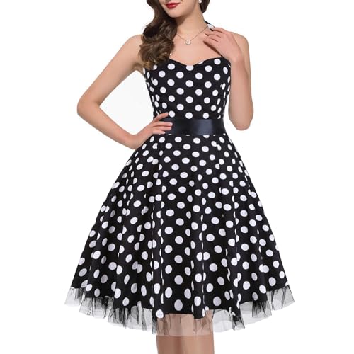 oten Women's Vintage Polka Dot Halter Dress 1950s Floral Spring Retro Rockabilly Cocktail Swing Tea Dresses