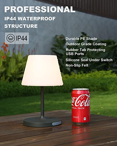 WEILAILUX Outdoor Battery Operated Table Lamp Waterproof, 4000mAh Cordless Table Lamp Rechargeable, Touch Dimmable Desk La...