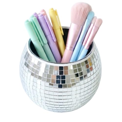 KAKUKAKU Disco Ball Makeup Brush Holder & Pen Cup - Fun Desk Accessories for Office, Cute Aesthetic Room Decor, Unique Gif...