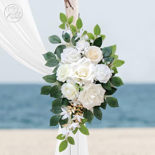 Odouzy Wedding Arch Flowers Kit,Artificial Flower Arch Decor (Set of 3),2pcs Artificial Flower Arrangement with 1pc Sheer ...