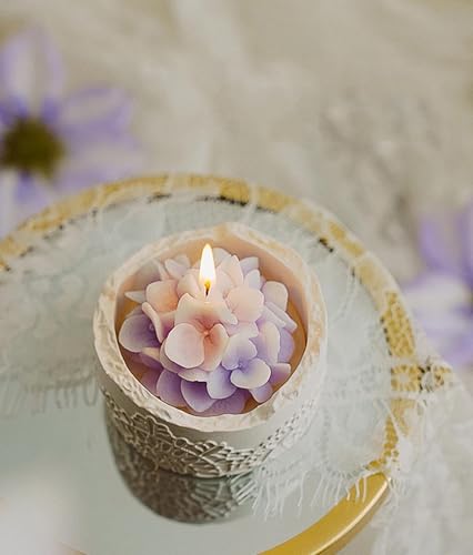 Hydrangea Flower Shaped Scented Candle,Enchanting Hand-Poured Aesthetic Soy Wax Aroma Decorative Candle for Table Photo Pr...