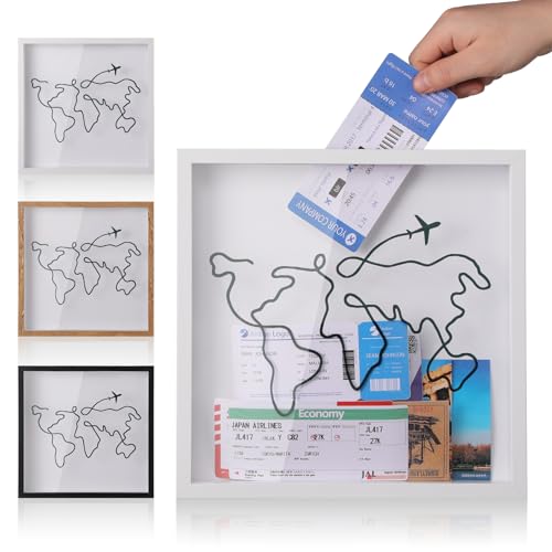 MUXIUNT Travel Adventure Archive Shadow Box For Memories,8&12Inch Concert Travel Ticket Stub Memory Top Loading Shadow Kee...