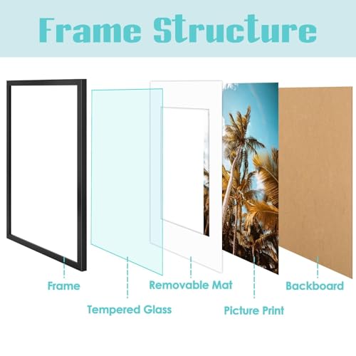 Frametory, 16x24 Picture Frame with Mat for 12x18 Picture - High Definition Glass Wide Molding - Preinstalled Wall Mountin...