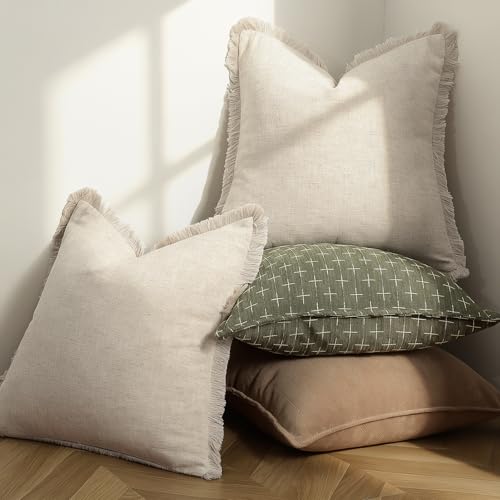 ZWJD Pillow Covers 20x20 Set of 2 Throw Pillow Covers with Fringe Chic Cotton Euro Shams Square Cushion Covers for Couch S...