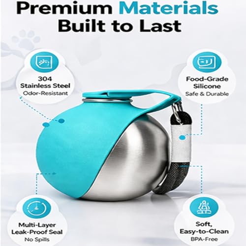 2 in 1 Portable Tumbler for Dogs, 2026 New 10Oz Stainless Steel Dog Water Bottle with Silicone Foldable Bowl, Leak-Proof 2...