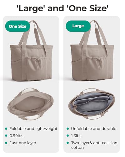 BAGSMART Foldable Tote Bag with Drawstring Bag, Large Tote Bag Shoulder Bag Top Handle Handbag for Travel, Work, Beach, Gym