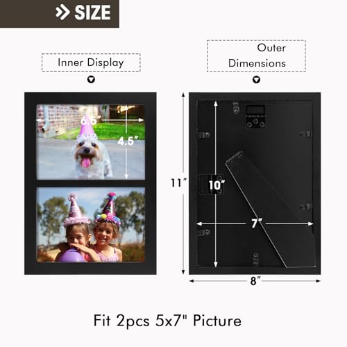 Golden State Art, 5x7 Double Picture Frame, Display Two 5x7 Photos - Solid Wood - Real Glass For Tabletop Or Wall Mounting...