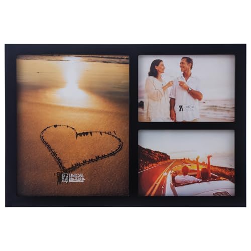 UMICAL Collage Picture Frame for 8x10 and 2 5x7 Pictures Display with Shatter-Resistant Glass & Black Wood 3-Openings Phot...