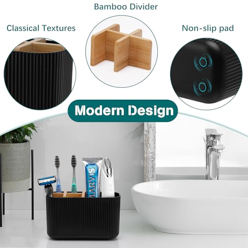 GFWARE Black Toothbrush Holder - Bamboo Toothbrush Holders for Bathrooms Electric Toothbrush Holder Organizer Kids Toothbr...