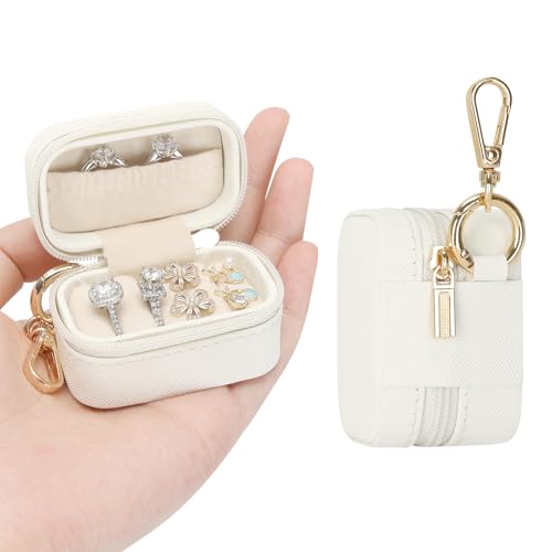 KUKUVR Small Travel Ring Stud Earring Box with Keychain, Mini Wedding Ring Holder Boxes for Multiple Rings, Portable Jewel...